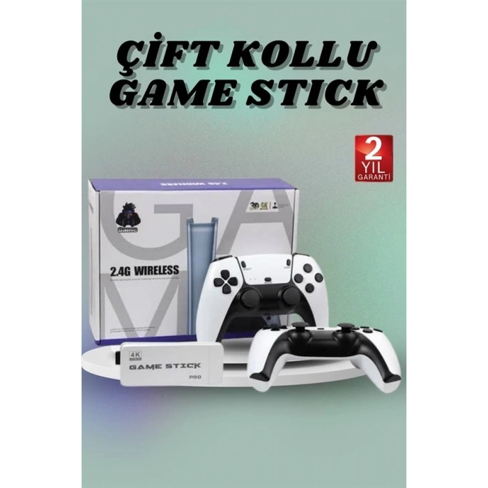 ÇOK SATAN Çift Oyun Kollu 4K HD Ekran Nostaljik 20.000 Oyunlu Beyaz Game Stick