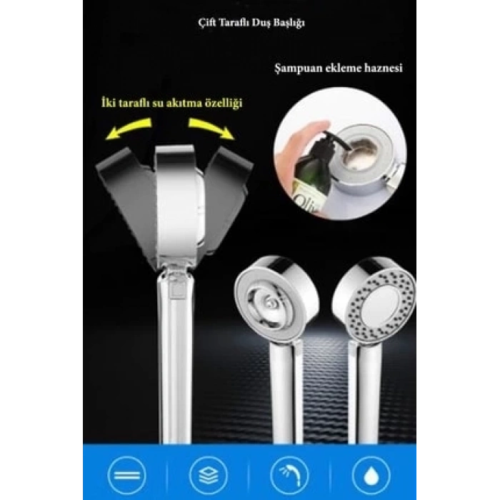 ÇOK SATAN Çift Taraflı Yüksek Basınçlı Su Akıtan Şampuan Hazneli Tasarruflu Duş Başlığı