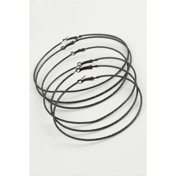 ÇOK SATAN Çizgili Metal Halka Küpe 6 Adet