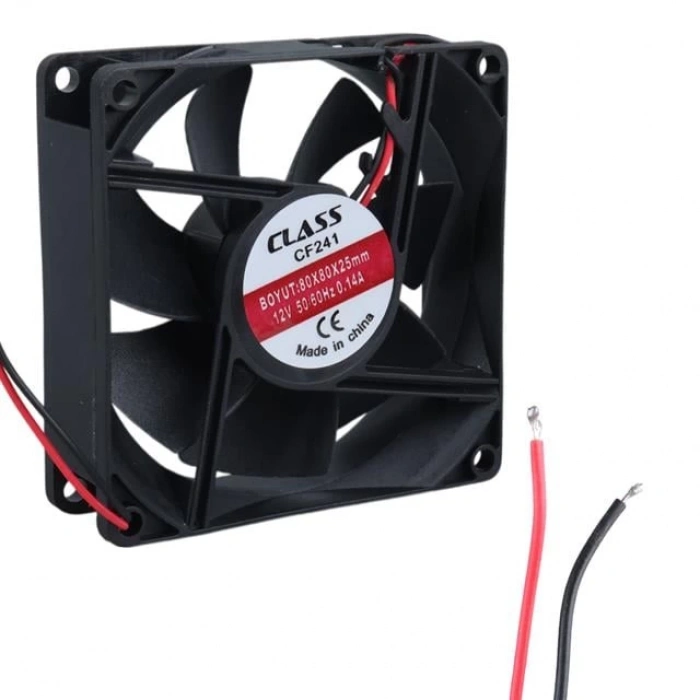 ÇOK SATAN Class Cf-241 Dc12v 80x80x25mm Aksiyel Fan - 20cm Siyah-kırmızı Güç Kablolu