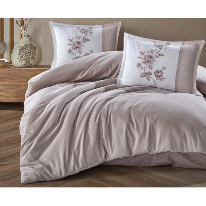 ÇOK SATAN Clasy Butik Serisi Çizgili Ranforce Çift Kişilik Nevresim Takımı Suave v2 Kahve