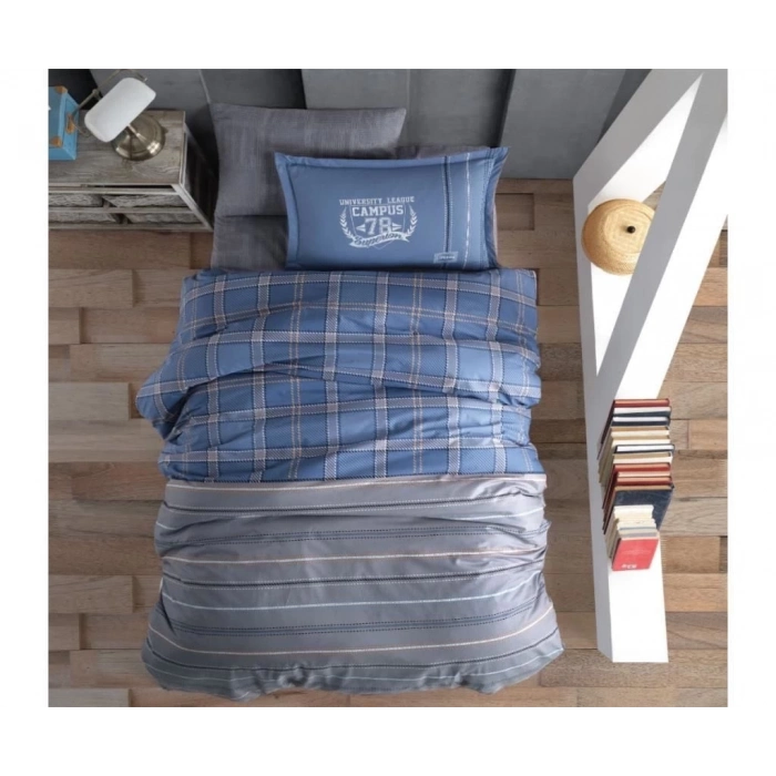 ÇOK SATAN Clasy Genç Ranforce Tek Kişilik Nevresim Takımı Campus v2 Mavi