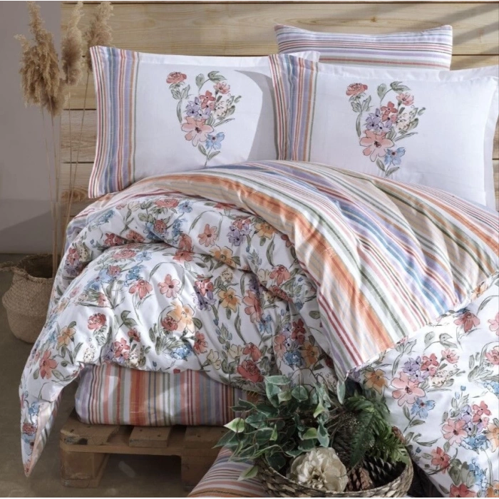 ÇOK SATAN Clasy Ranforce Nevresim Takımı Çift Kişilik Zemi V1 Pudra