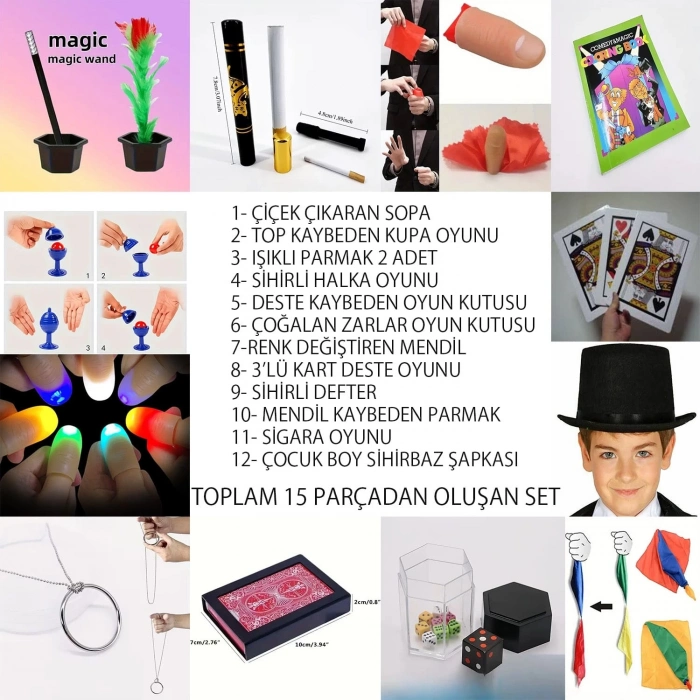 ÇOK SATAN Çocuklar İçin 15 Parça Sihirbazlık ve İllüzyon Seti – Başlangıç Gösteri Kutusu