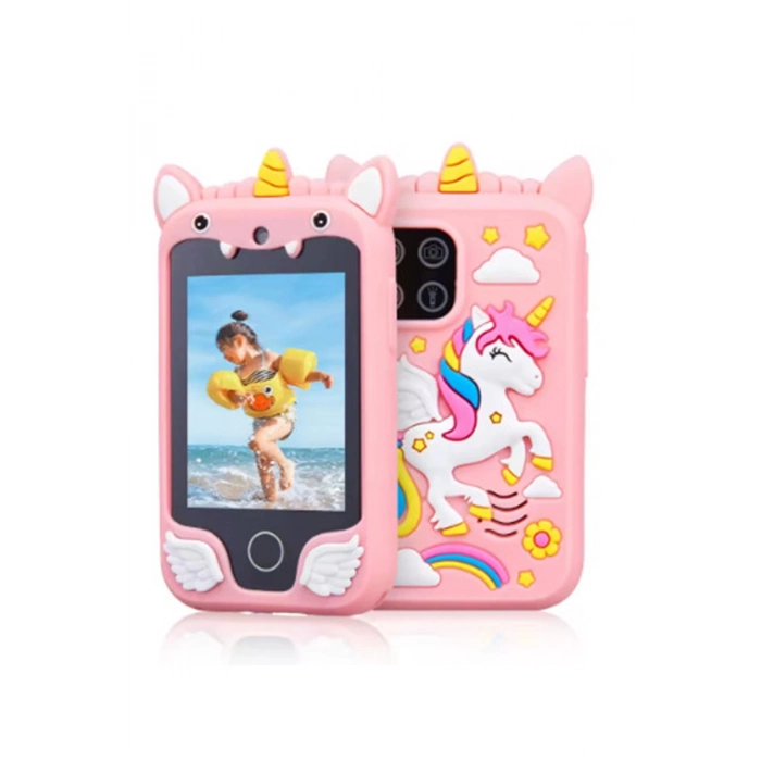 ÇOK SATAN Çocuklar İçin Eğitici Telefon Dokunmatik Ekran Çift Kameralı Fenerli Müzik Çalar Oyun Video Pembe