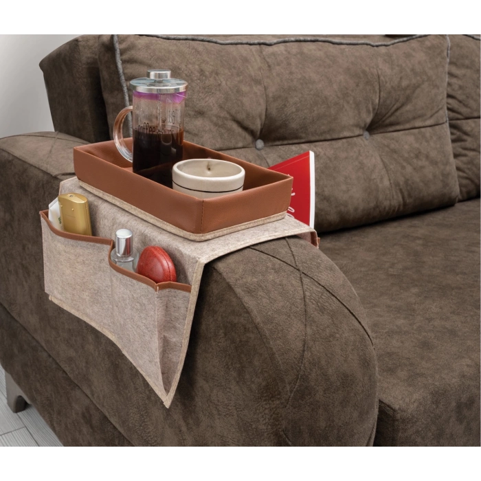 ÇOK SATAN Çok Amaçlı Deri Şeritli Cepli Koltuk Kenarı Düzenleyici 03938