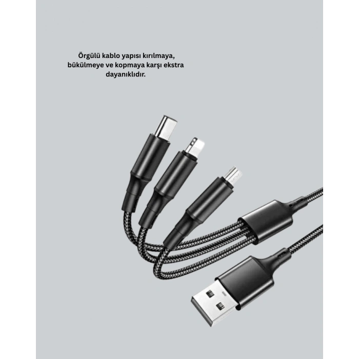 ÇOK SATAN Çoklu USB Şarj Kablosu – 1,2m Hızlı Şarj, 3A Güçlü Akım