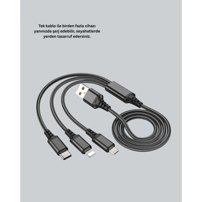 ÇOK SATAN Çoklu USB Şarj Kablosu – 1,2m Hızlı Şarj, 3A Güçlü Akım