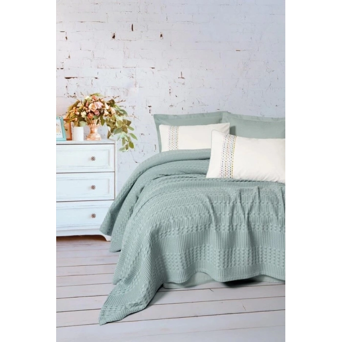 ÇOK SATAN Cotton Box Aura Çift Kişilik Pike Takımı Pebble Mint