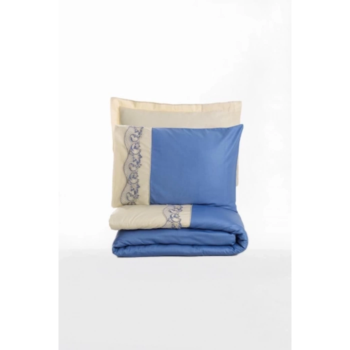 ÇOK SATAN Cotton Box Brode Nakışlı Çift Kişilik Saten Nevresim Takımı Amaya Bej