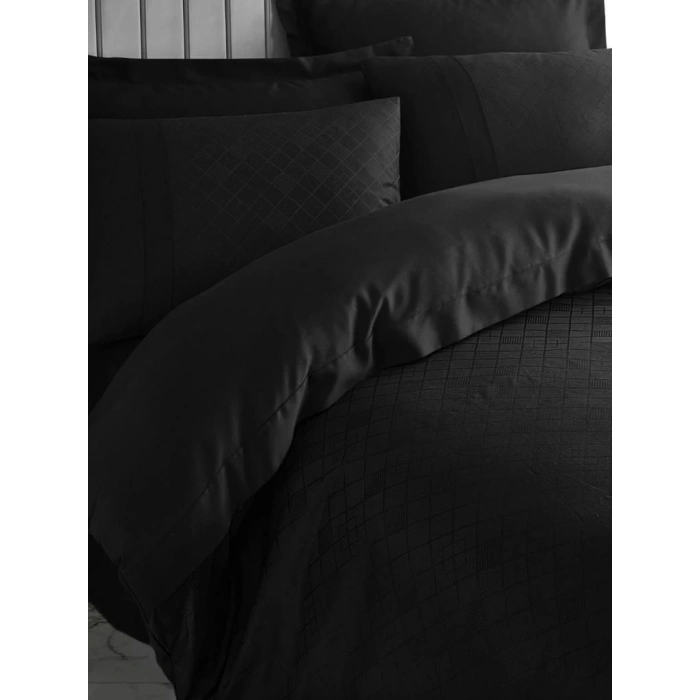 ÇOK SATAN Cotton Box Çift Kişilik Jakarlı Saten Nevresim Takımı Dama Siyah