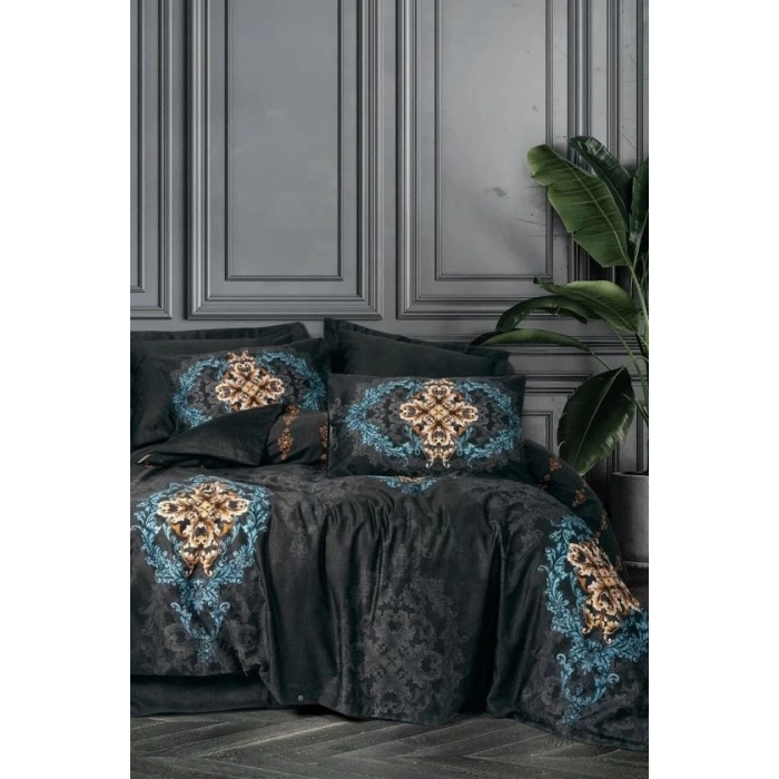ÇOK SATAN Cotton Box Palace Saten Çift Kişilik Nevresim Takımı Dorhan Siyah