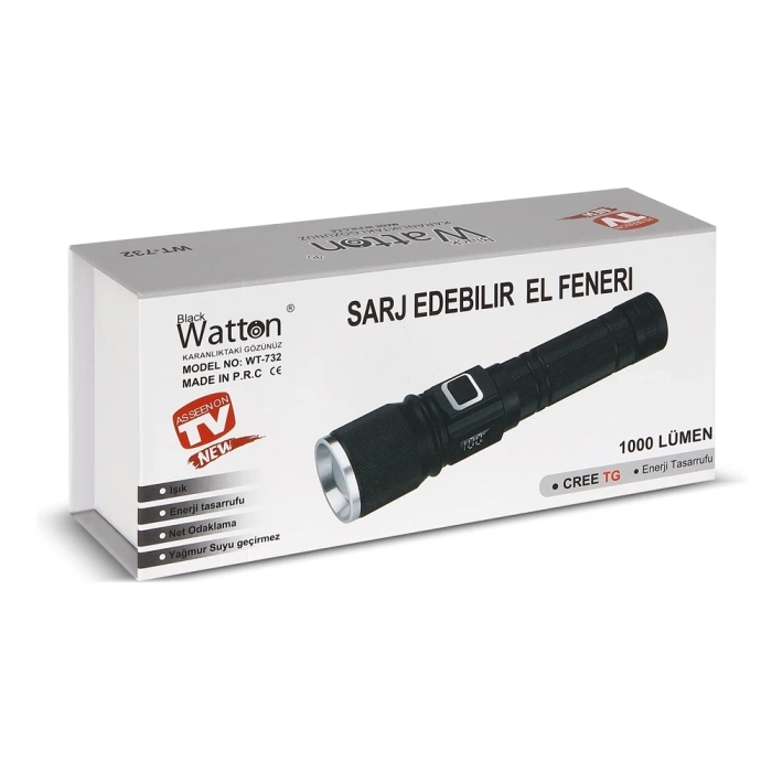 ÇOK SATAN Cree Tg Led 1000 Lümen Göstergeli Fonksiyonel El Feneri  Wt-732