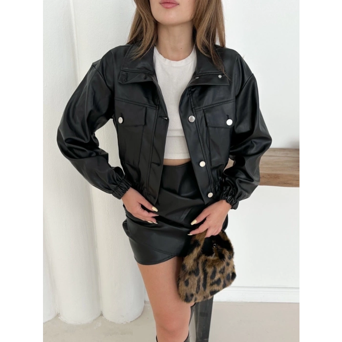 ÇOK SATAN Crop bomber deri ceket siyah st2551985