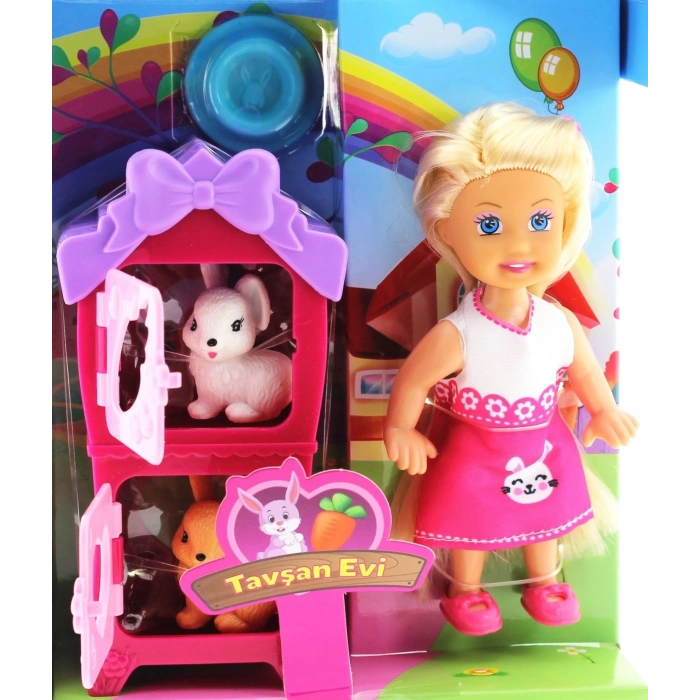 ÇOK SATAN Cute Doll Mini Bebek Tavşanlı ve İki Katlı Kulübe Oyun Seti