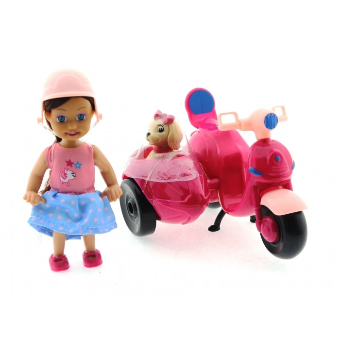 ÇOK SATAN Cute Doll Mini Bebek ve Köpekli Mor Motorsiklet
