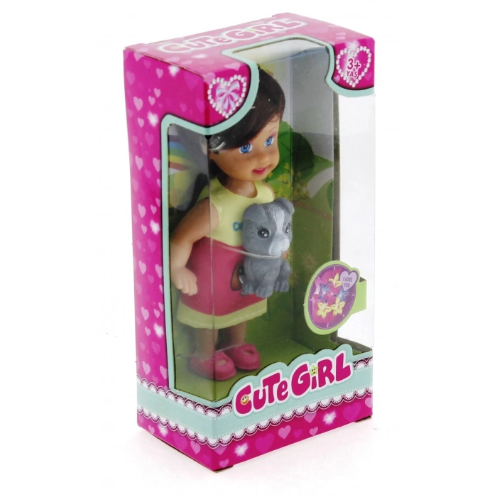 ÇOK SATAN Cute Girl Gri Köpekli ve Kumral Mini Bebek