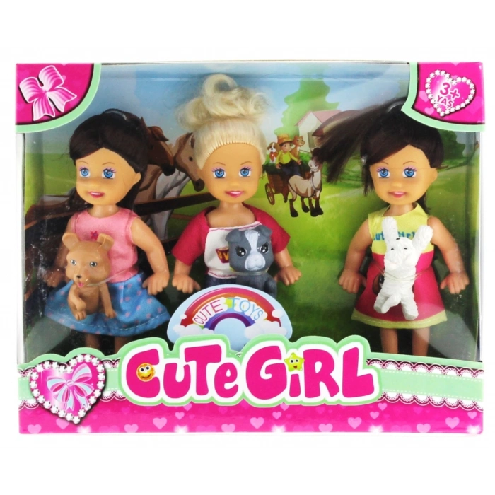 ÇOK SATAN Cute Girl Mini Bebek ve Evcil Hayvan Üçlü Set