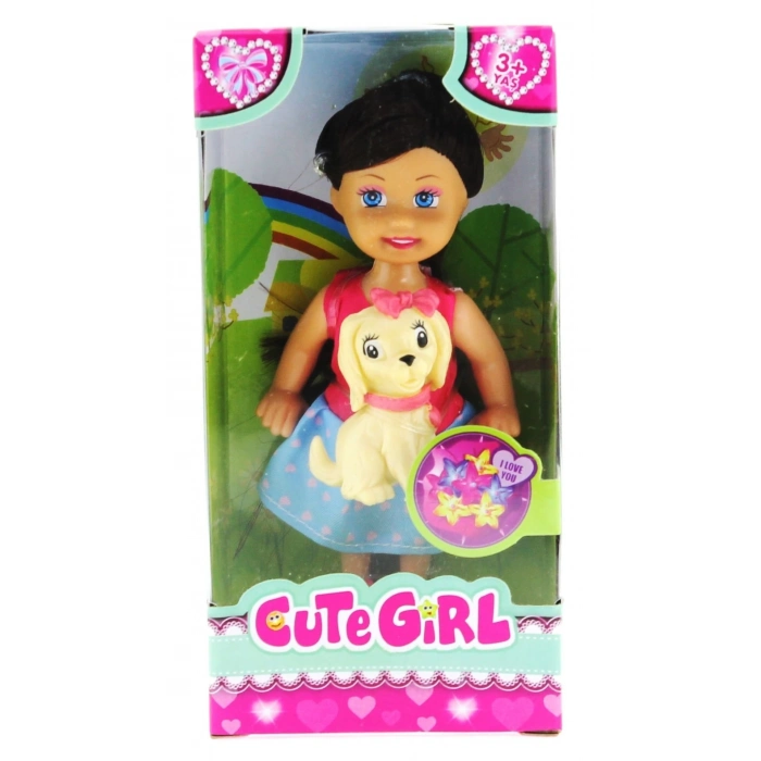 ÇOK SATAN Cute Girl Sarı Köpekli ve Kumral Mini Bebek