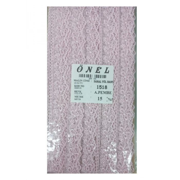 ÇOK SATAN Dantel Polyester Sanal Tül Bant Açık Pembe 15 Metre En 3 cm ON-1518-AP