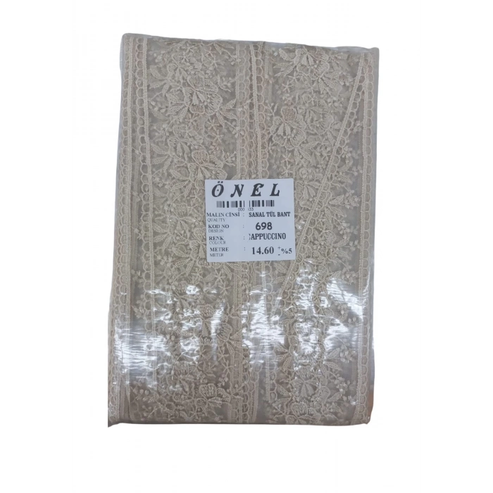 ÇOK SATAN Dantel Polyester Sanal Tül Bant Cappucino 14,60 Metre En 6 cm ON-698-C