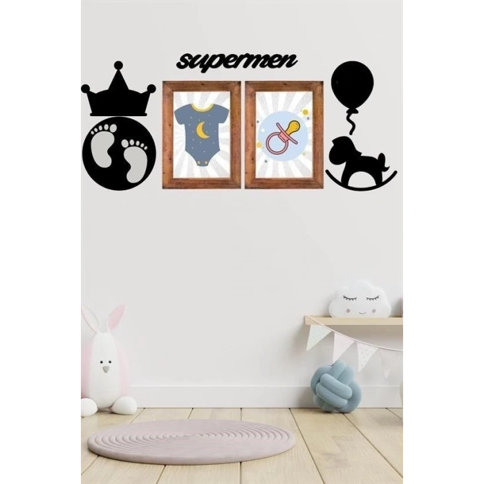 ÇOK SATAN DECO103 Supermen Dekoratif Duvar Süsü Tablo Aksesuar Ahşap Tasarım Hediye Pano Sticker Seti