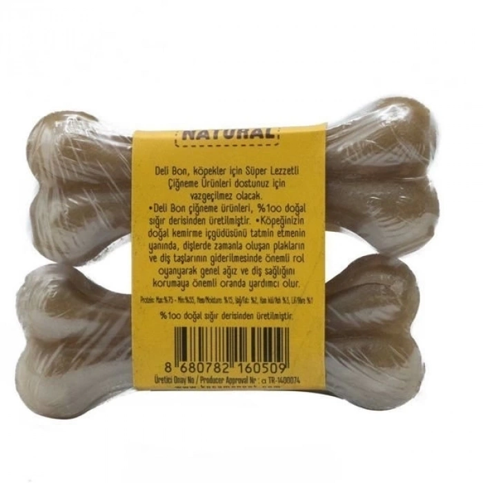 ÇOK SATAN Delibon Deri Pres Vakumlu Kemik Köpek Ödülü Naturel 7 Cm 2 Adet