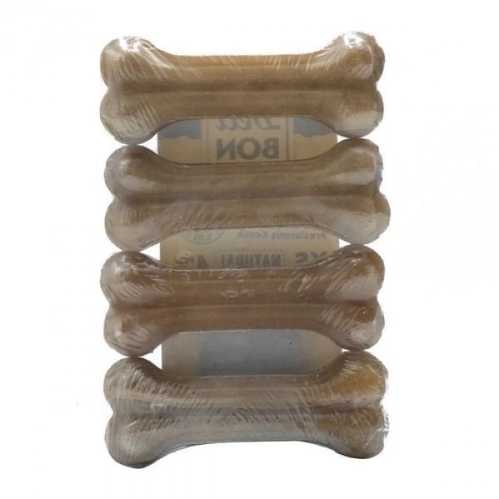 ÇOK SATAN Delibon Deri Pres Vakumlu Kemik Köpek Ödülü Naturel 7 Cm 4 Adet