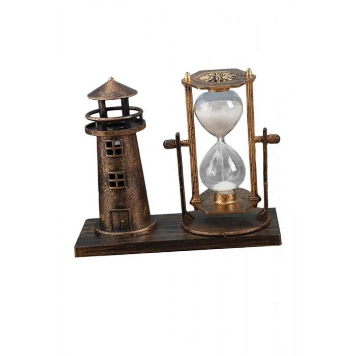 ÇOK SATAN Deniz Feneri Kum Saati Ahşap Görünümlü Vintage Tarz Biblo