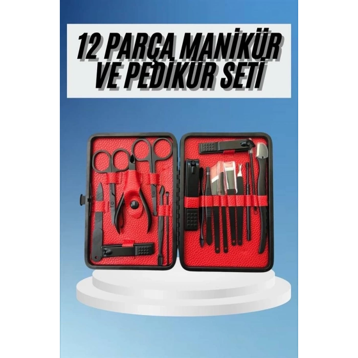 ÇOK SATAN Deri Çantalı Siyah Paslanmaz Çelik 17 Parça Manikür Pedikür Seti