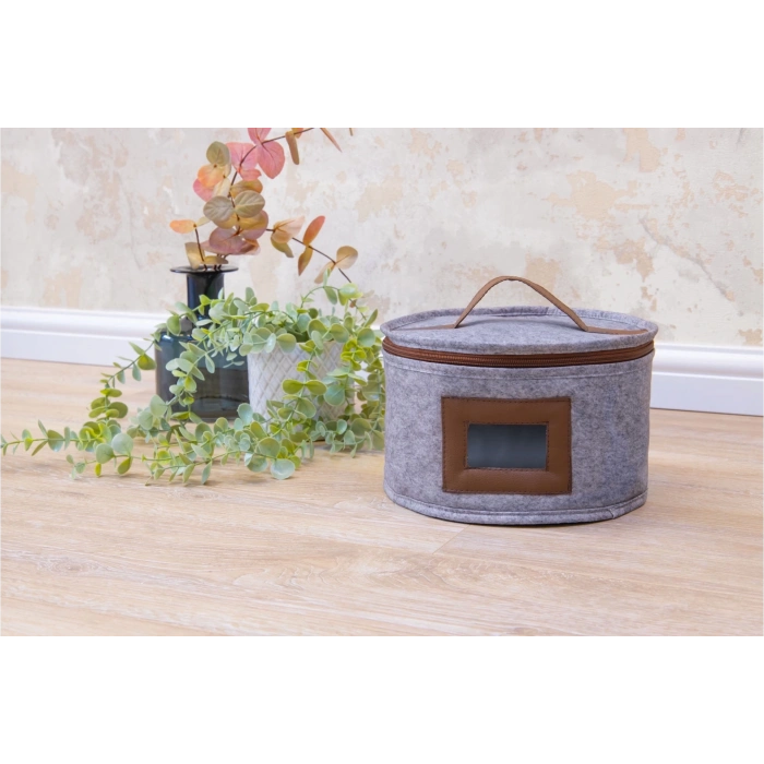 ÇOK SATAN Deri Şeritli Pencereli Yuvarlak Çok Amaçlı Düzenleyici Organizer Kutu Keçe Çanta (mini)