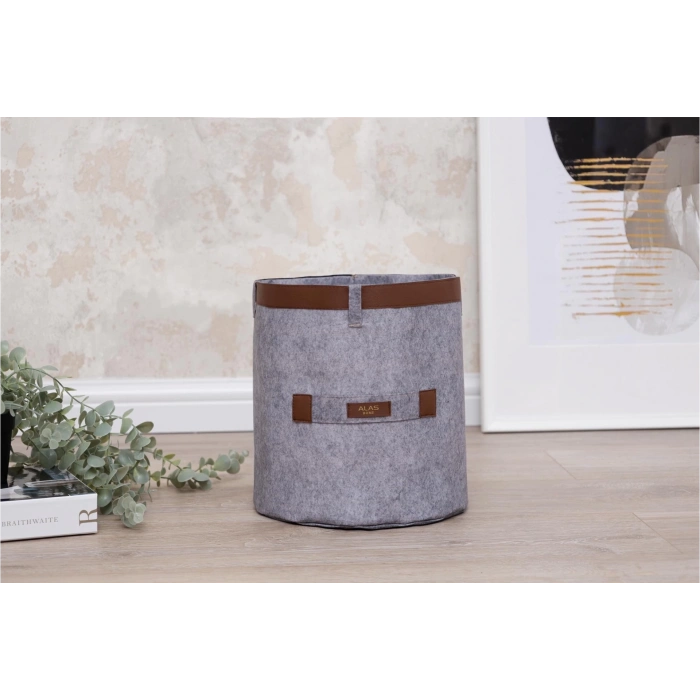 ÇOK SATAN Deri Şeritli Yuvarlak Çok Amaçlı Düzenleyici Organizer Kutu Keçe Sepet (maxi) 03815