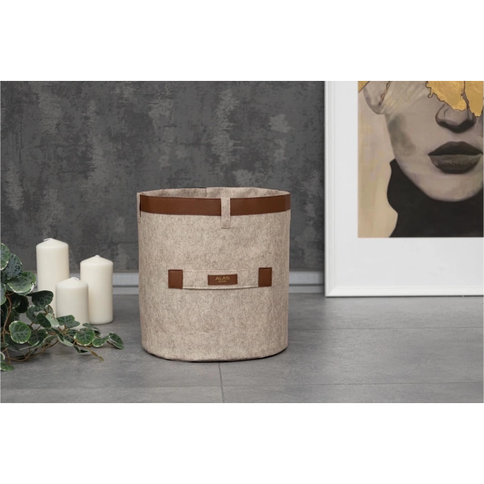 ÇOK SATAN Deri Şeritli Yuvarlak Çok Amaçlı Düzenleyici Organizer Kutu Keçe Sepet (maxi) 03815