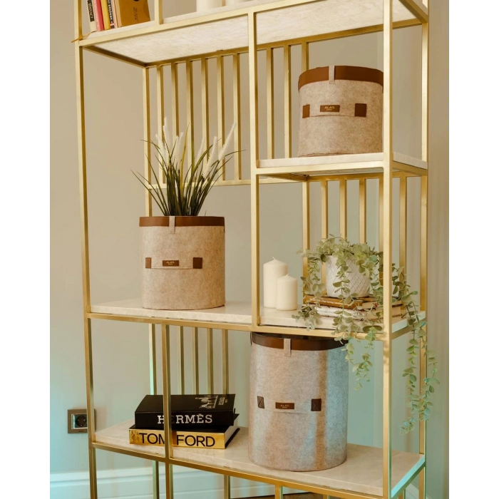 ÇOK SATAN Deri Şeritli Yuvarlak Çok Amaçlı Düzenleyici Organizer Kutu Keçe Sepet (mini) 03822