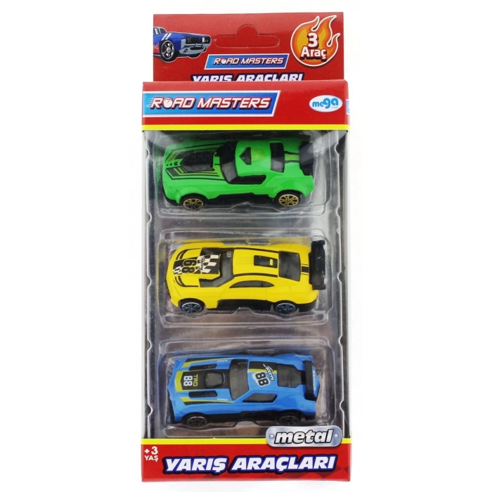 ÇOK SATAN Die Cast Metal 3lü Yarış Arabaları Yeşil Araçlı