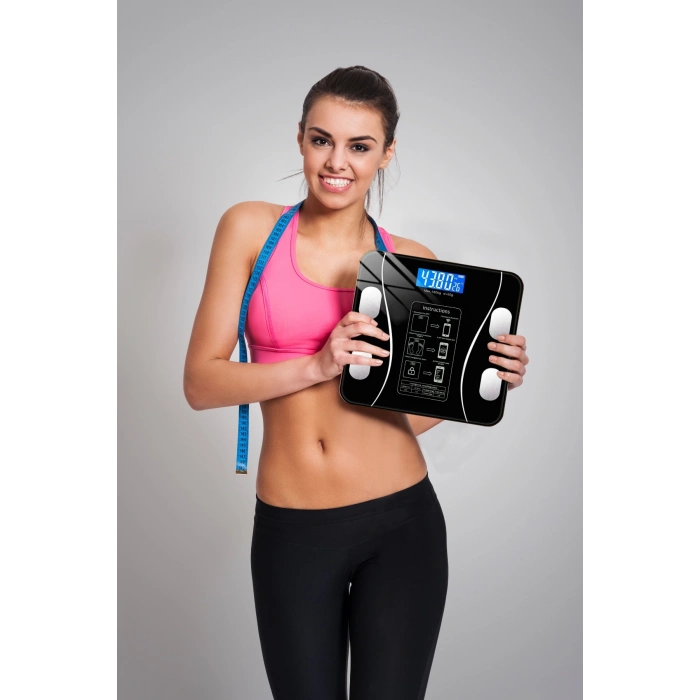 ÇOK SATAN Dijital Baskül Yağ Ölçer Fonksiyonlu Akıllı Baskül Bluetooth Tartı- Siyah