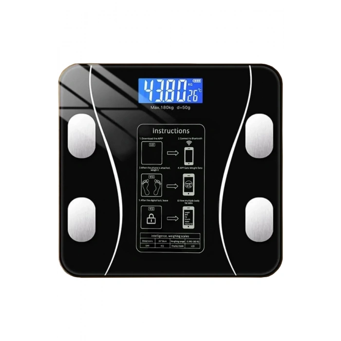 ÇOK SATAN Dijital Baskül Yağ Ölçer Fonksiyonlu Akıllı Baskül Bluetooth Tartı- Siyah