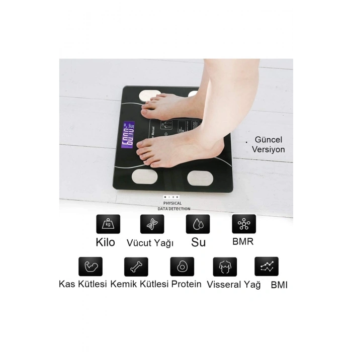 ÇOK SATAN Dijital Baskül Yağ Su Kas Vücut Kitle Endeksi Kilo Ölçer Pilli Bluetoothlu