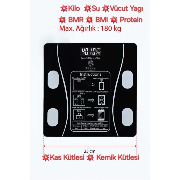 ÇOK SATAN Dijital Baskül Yağ Su Kas Vücut Kitle Endeksi Kilo Ölçer Tartı