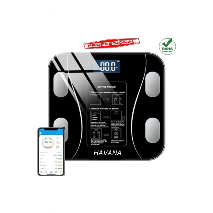 ÇOK SATAN Dijital Tartı Baskül Yağ Su Kas Vücut Kitle Endeksi Kilo Ölçer Tartı Siyah Led Panel