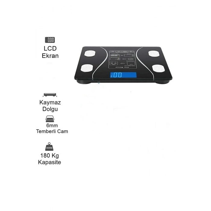 ÇOK SATAN Dijital Tartı Baskül Yağ Su Kas Vücut Kitle Endeksi Kilo Ölçer Tartı Siyah Led Panel