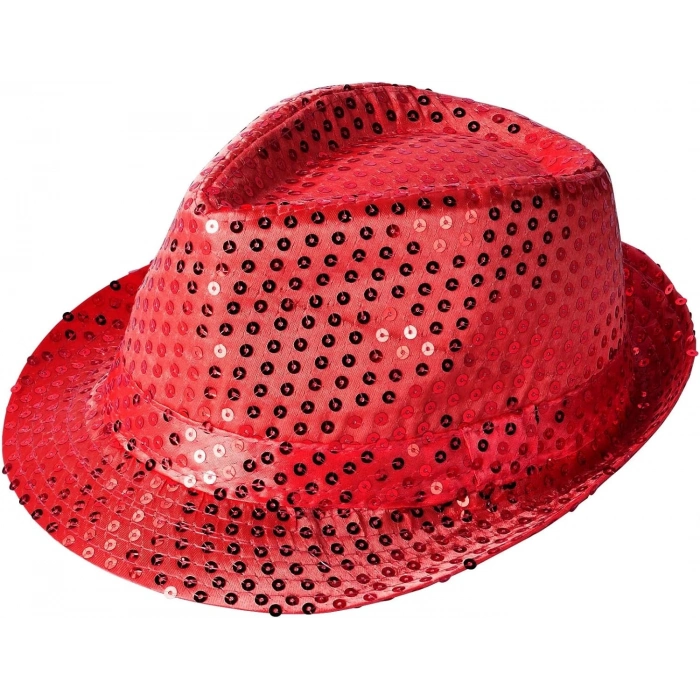 ÇOK SATAN Disko Star Kırmızı Payetli Fötr Şapka Yetişkin Boy