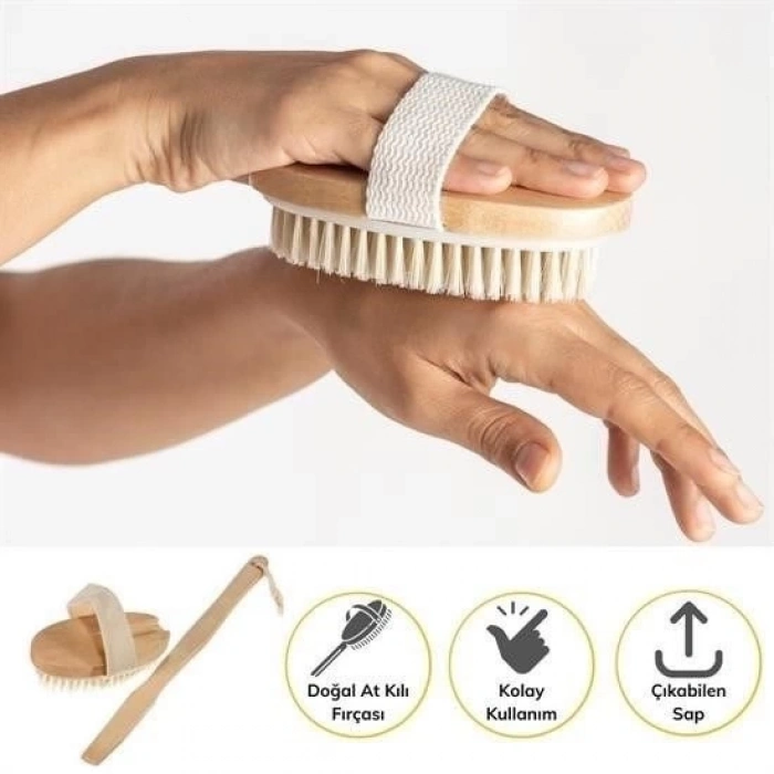 ÇOK SATAN Doğal At Kılı Selülit Karşıtı Sapı Çıkabilen Ahşap Banyo Fırçası