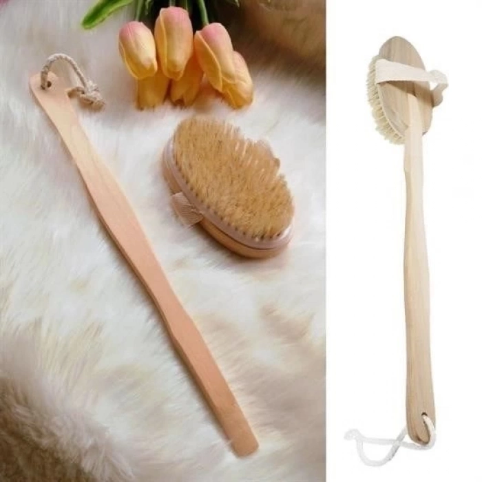 ÇOK SATAN Doğal At Kılı Selülit Karşıtı Sapı Çıkabilen Ahşap Banyo Fırçası