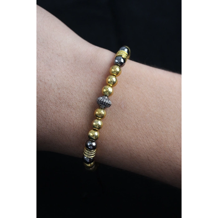 ÇOK SATAN Doğal Taş Çember Model Gold Ve Füme Renk Asansörlü Erkek Bileklik