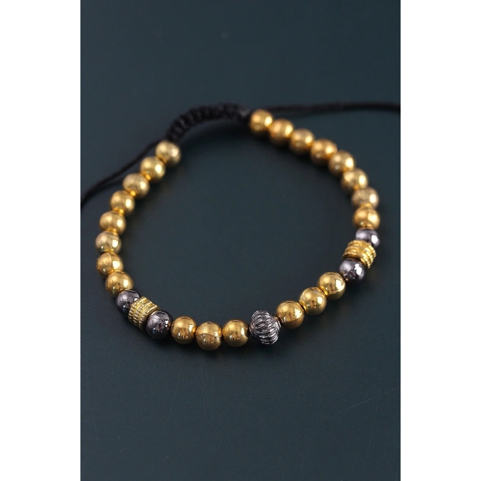 ÇOK SATAN Doğal Taş Çember Model Gold Ve Füme Renk Asansörlü Erkek Bileklik