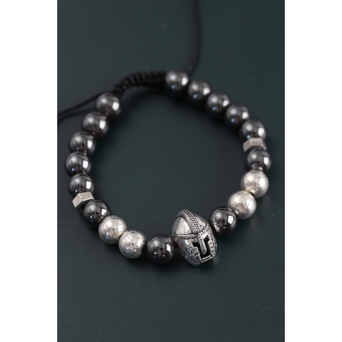 ÇOK SATAN Doğal Taş Gladyatör Model Gümüş Ve Füme Renk Asansörlü Erkek Bileklik