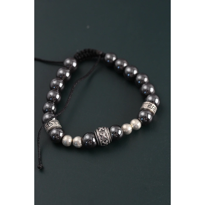 ÇOK SATAN Doğal Taş X Model Antrasit Renk Asansörlü Erkek Bileklik