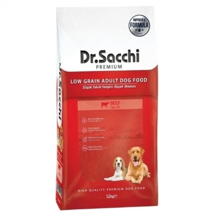 ÇOK SATAN Dr.Sacchi Premium Sığır Etli Düşük Tahıllı Yetişkin Köpek Maması 12 Kg