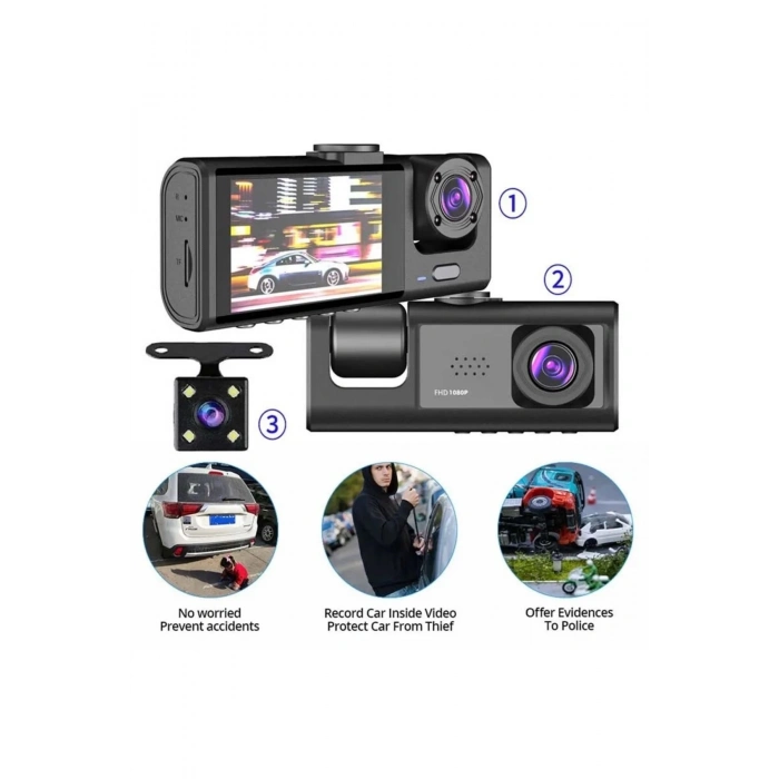 ÇOK SATAN DV300 Yeni 3 Kameralı Araç İçi Kayıt Kamerası Trafik Recorder 2 İnç IPS Ekran Full HD 1080p